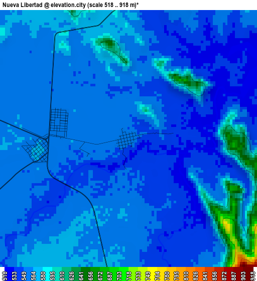 Nueva Libertad elevation map