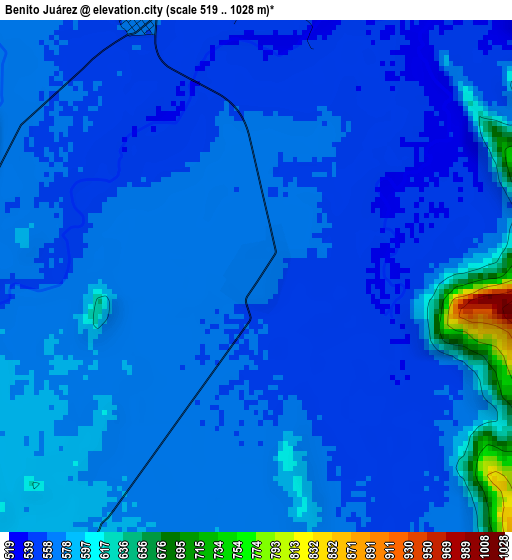 Benito Juárez elevation map