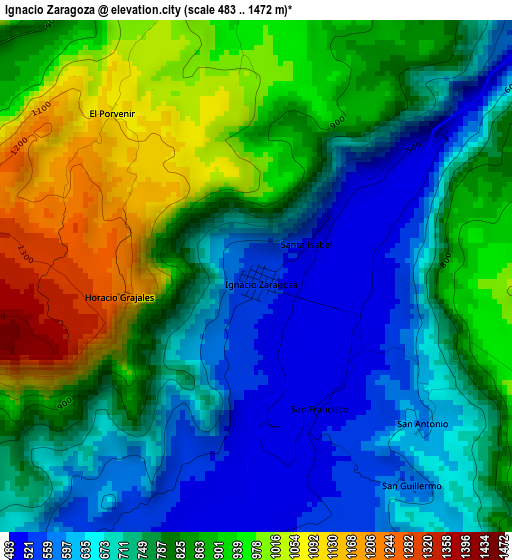 Ignacio Zaragoza elevation map