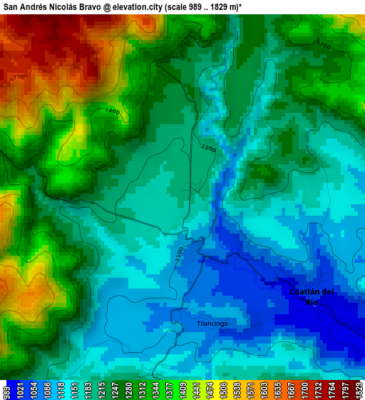 San Andrés Nicolás Bravo elevation map