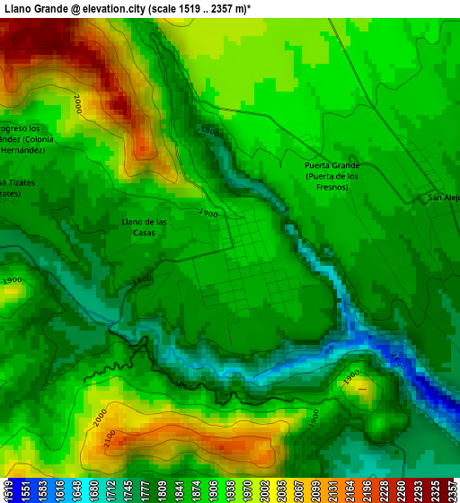 Llano Grande elevation map