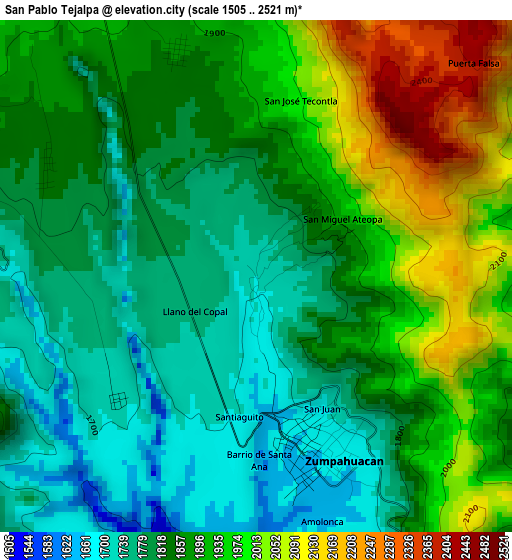 San Pablo Tejalpa elevation map