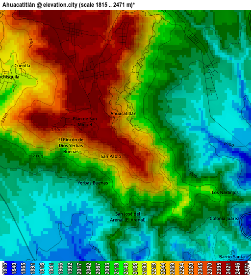 Ahuacatitlán elevation map