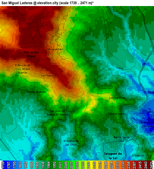 San Miguel Laderas elevation map