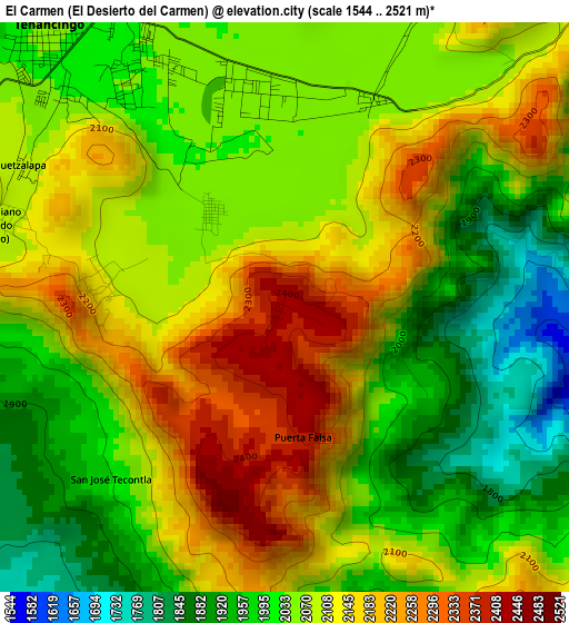 El Carmen (El Desierto del Carmen) elevation map