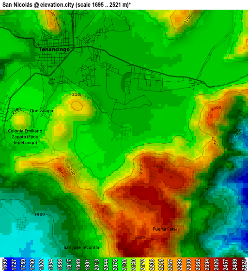 San Nicolás elevation map