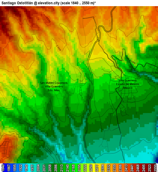 Santiago Oxtotitlán elevation map