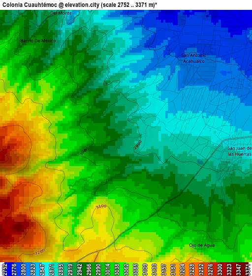 Colonia Cuauhtémoc elevation map