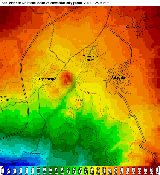 San Vicente Chimalhuacán elevation map