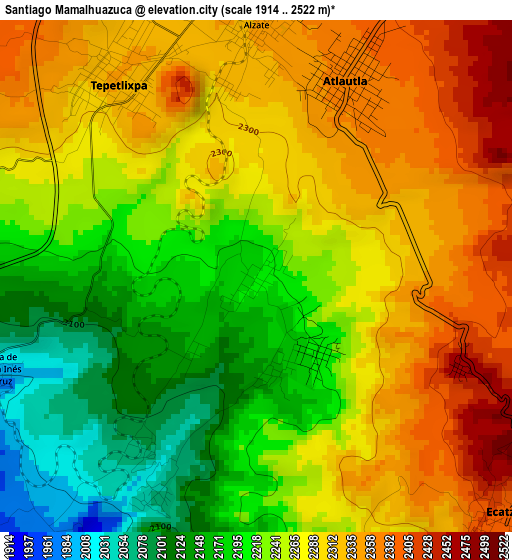 Santiago Mamalhuazuca elevation map