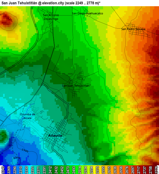 San Juan Tehuixtitlán elevation map