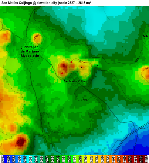 San Matías Cuijingo elevation map