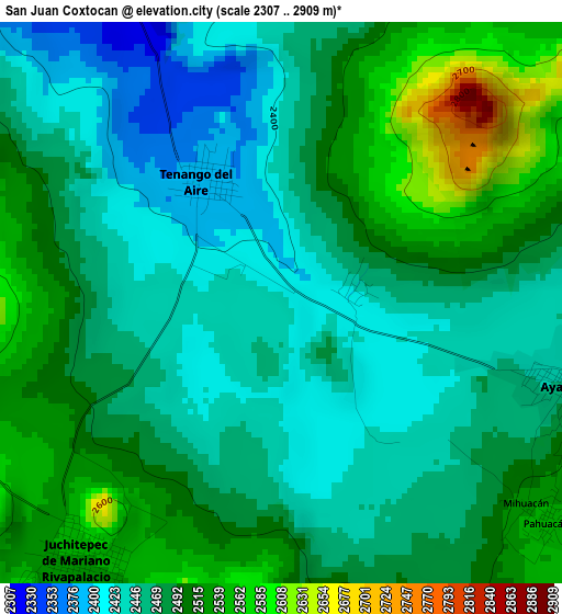 San Juan Coxtocan elevation map