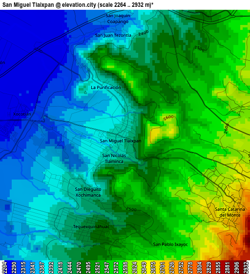 San Miguel Tlaixpan elevation map