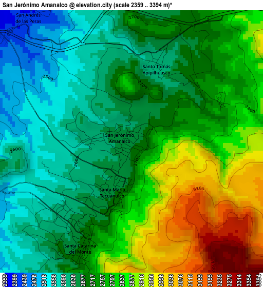 San Jerónimo Amanalco elevation map