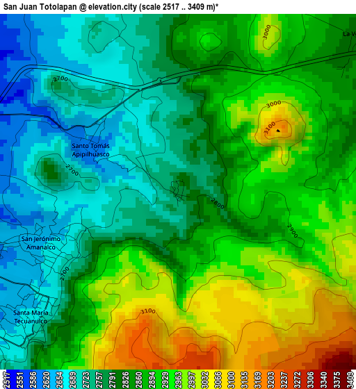 San Juan Totolapan elevation map