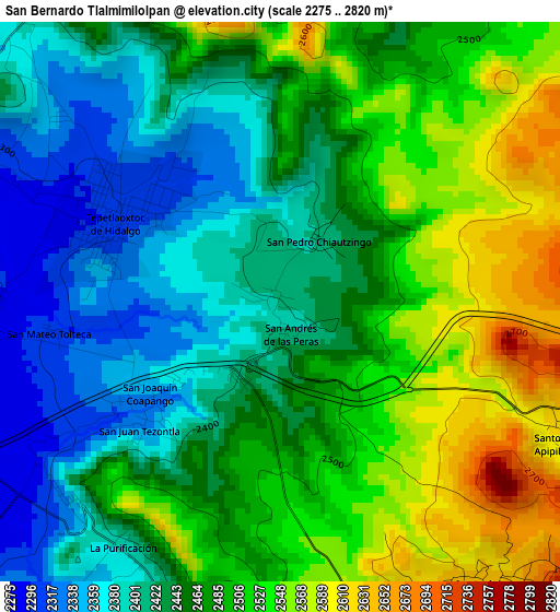 San Bernardo Tlalmimilolpan elevation map