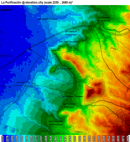 La Purificación elevation map