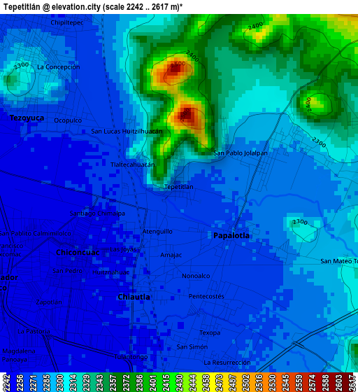 Tepetitlán elevation map