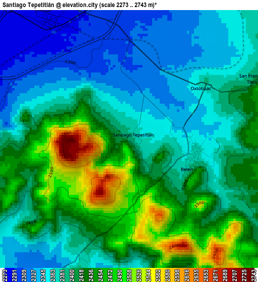 Santiago Tepetitlán elevation map