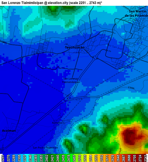 San Lorenzo Tlalmimilolpan elevation map