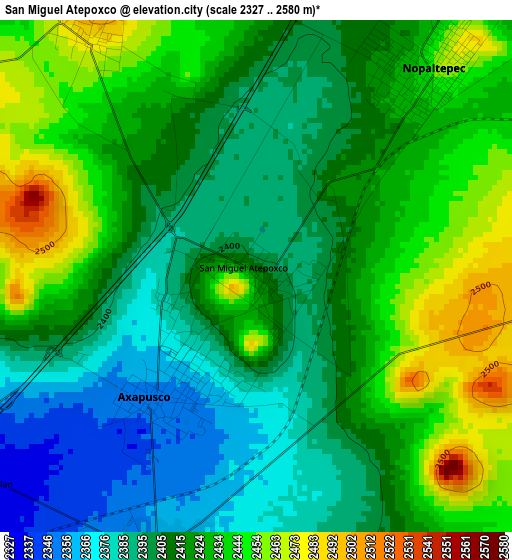 San Miguel Atepoxco elevation map