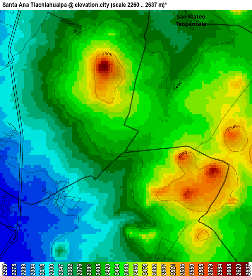 Santa Ana Tlachiahualpa elevation map