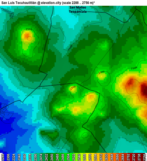 San Luis Tecuhautitlán elevation map