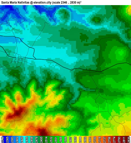 Santa María Nativitas elevation map