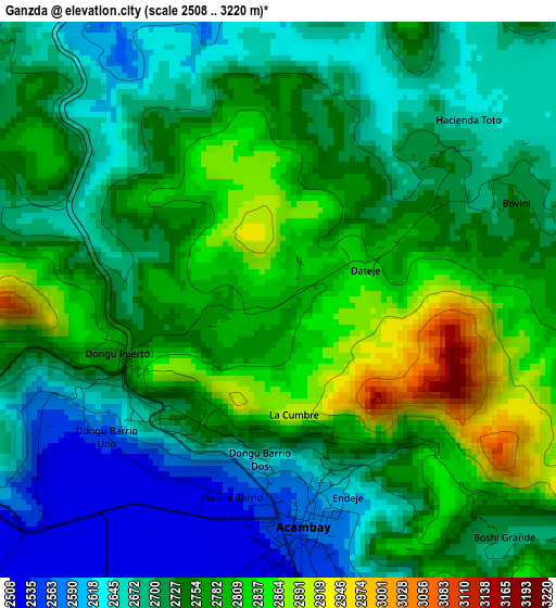 Ganzda elevation map