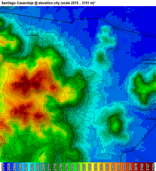 Santiago Casandeje elevation map