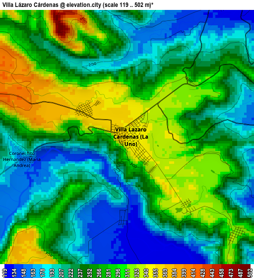 Villa Lázaro Cárdenas elevation map