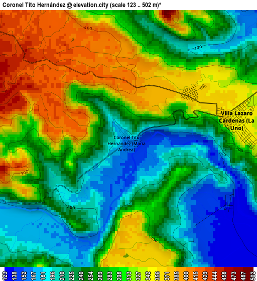 Coronel Tito Hernández elevation map