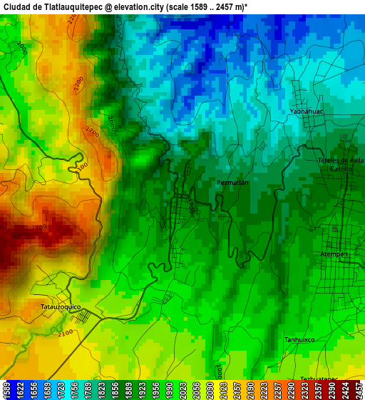 Ciudad de Tlatlauquitepec elevation map