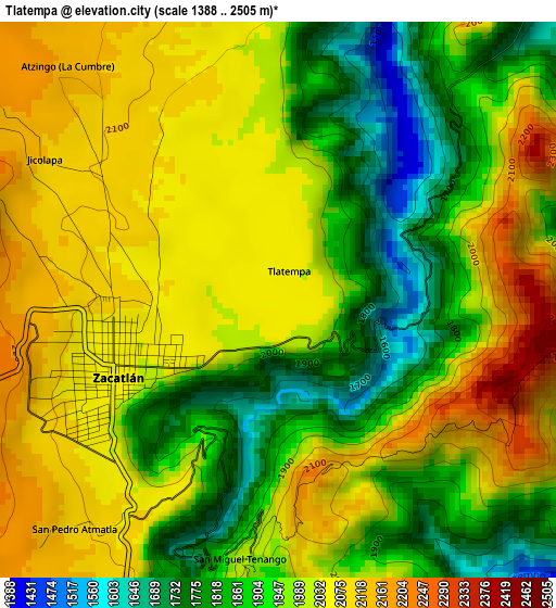 Tlatempa elevation map