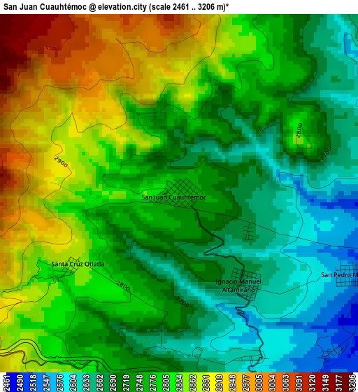 San Juan Cuauhtémoc elevation map