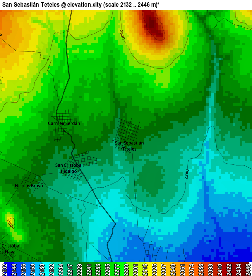 San Sebastián Teteles elevation map