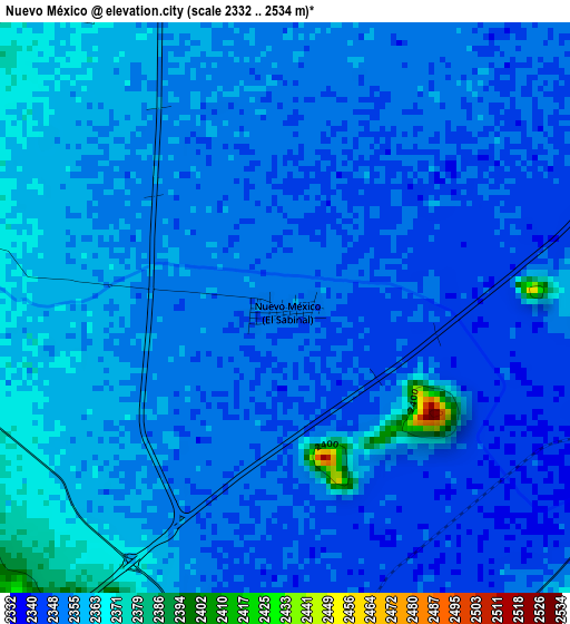 Nuevo México elevation map