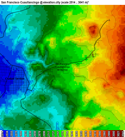 San Francisco Cuautlancingo elevation map