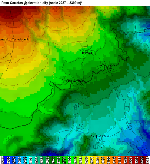 Paso Carretas elevation map