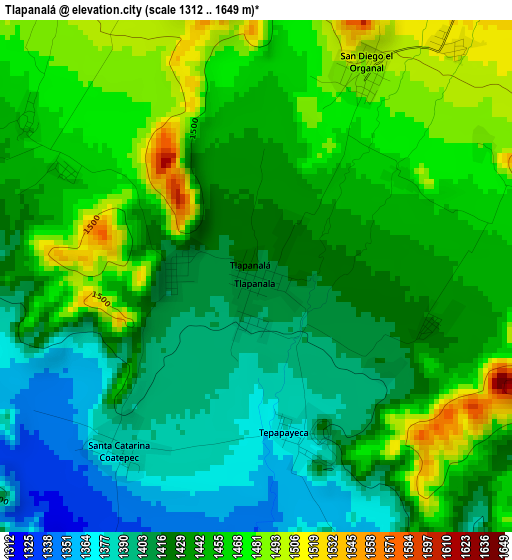 Tlapanalá elevation map