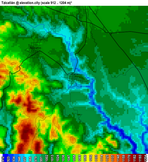 Tzicatlán elevation map