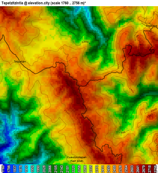 Tepetzitzintla elevation map
