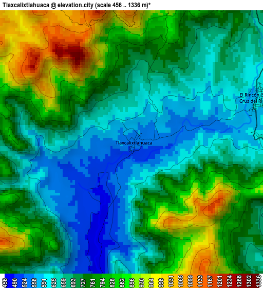 Tlaxcalixtlahuaca elevation map