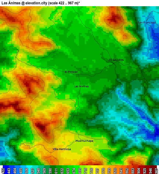 Las Ánimas elevation map