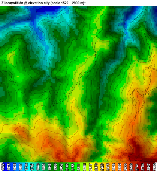 Zilacayotitlán elevation map