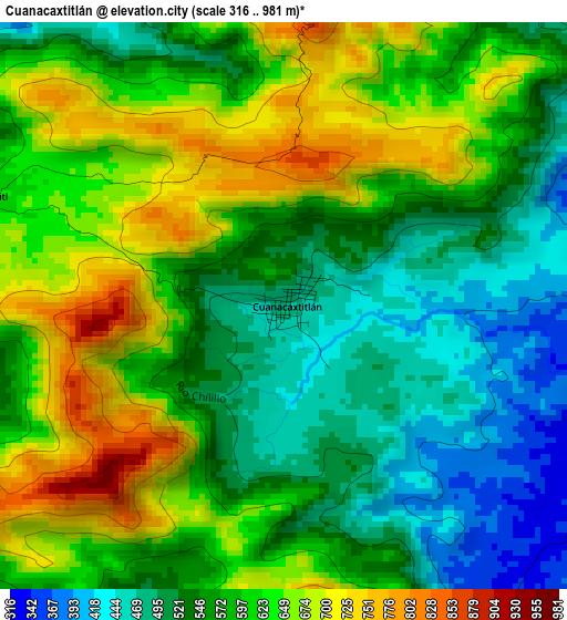 Cuanacaxtitlán elevation map