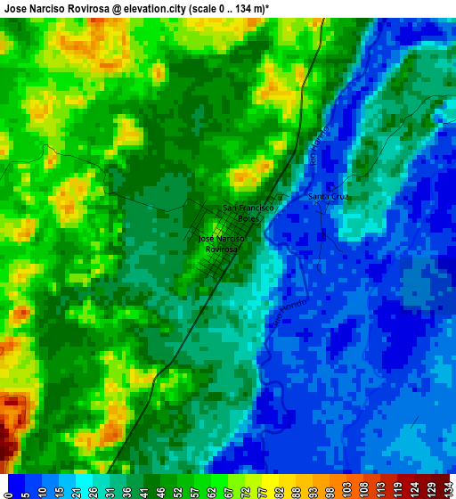 Jose Narciso Rovirosa elevation map