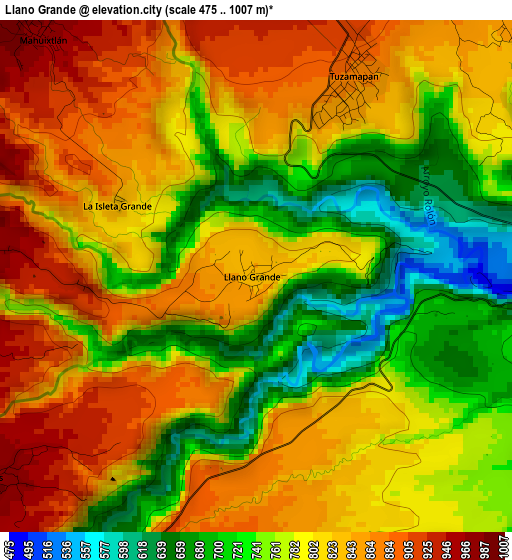 Llano Grande elevation map