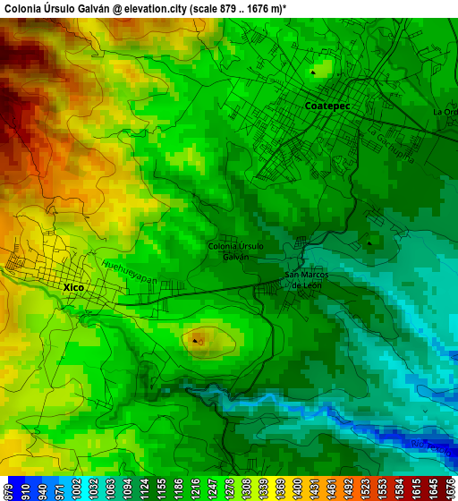 Colonia Úrsulo Galván elevation map